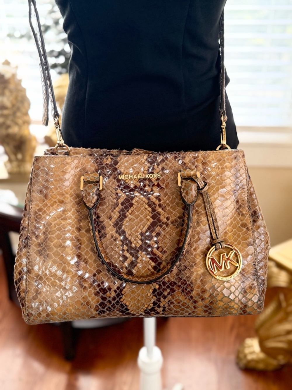 Michael Kors Brown Snakeskin Leather Satchel EUC - Picture 6 of 8